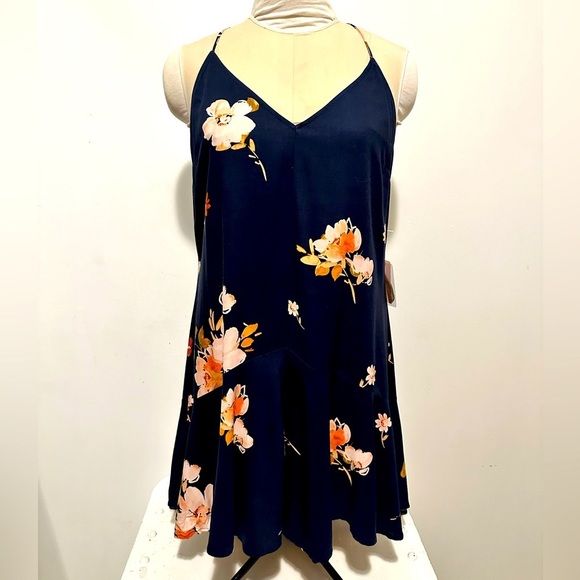 NWT Forever 21 Navy Blue Floral Open Back Sundress Mini Dress L - Picture 1 of 9